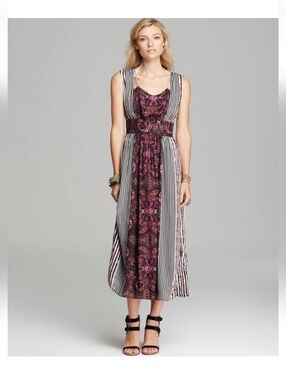 Free People Black-and-Pink Mixed Print Midi Dress